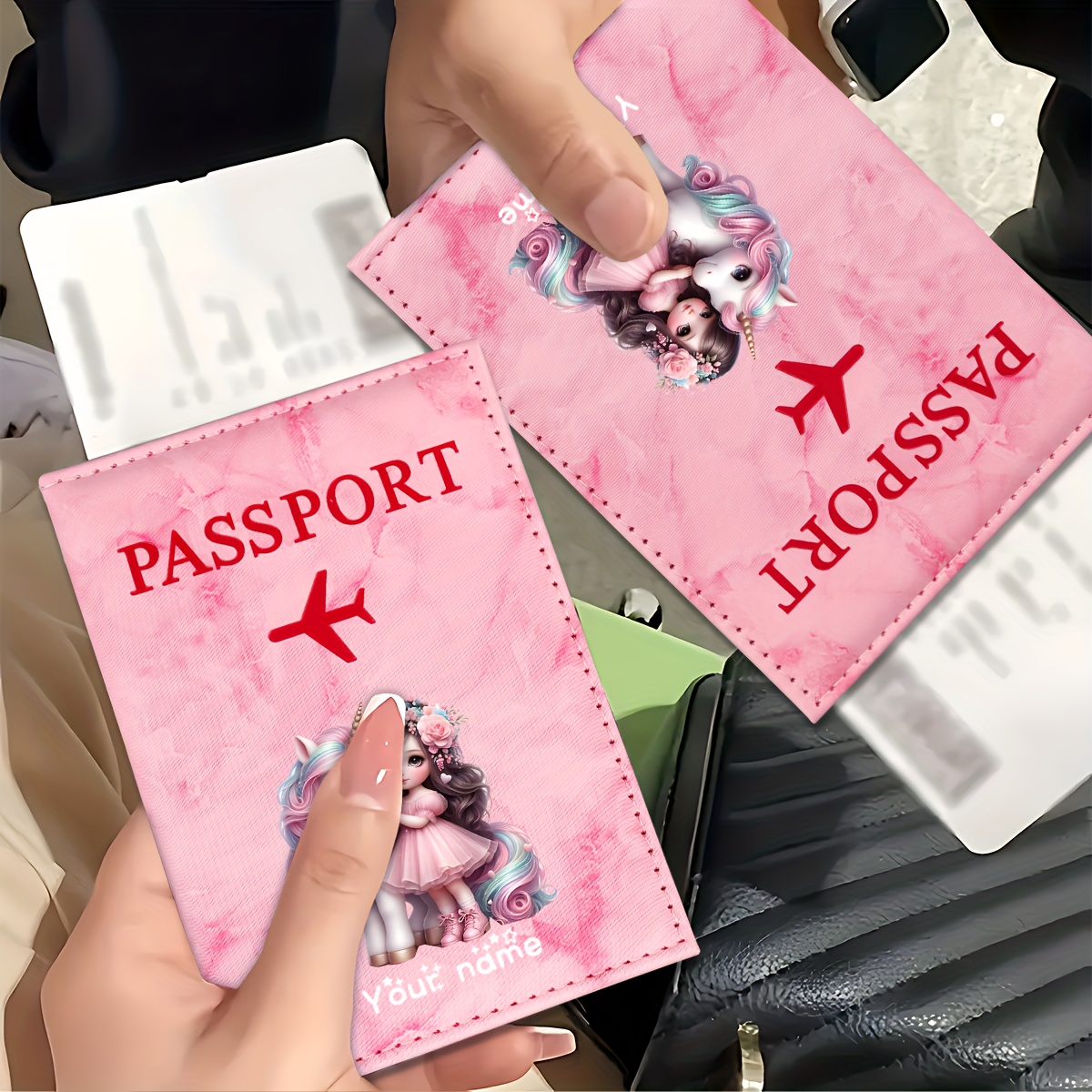 Travel Accessories Plane - Tempat Paspor PU Pola Unicorn Girl