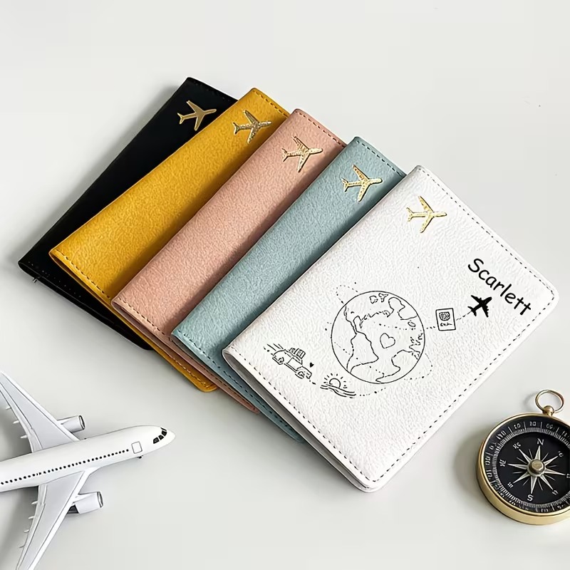 Travel Accessories Plane - Sampul Paspor dengan Teks Nama Kustom